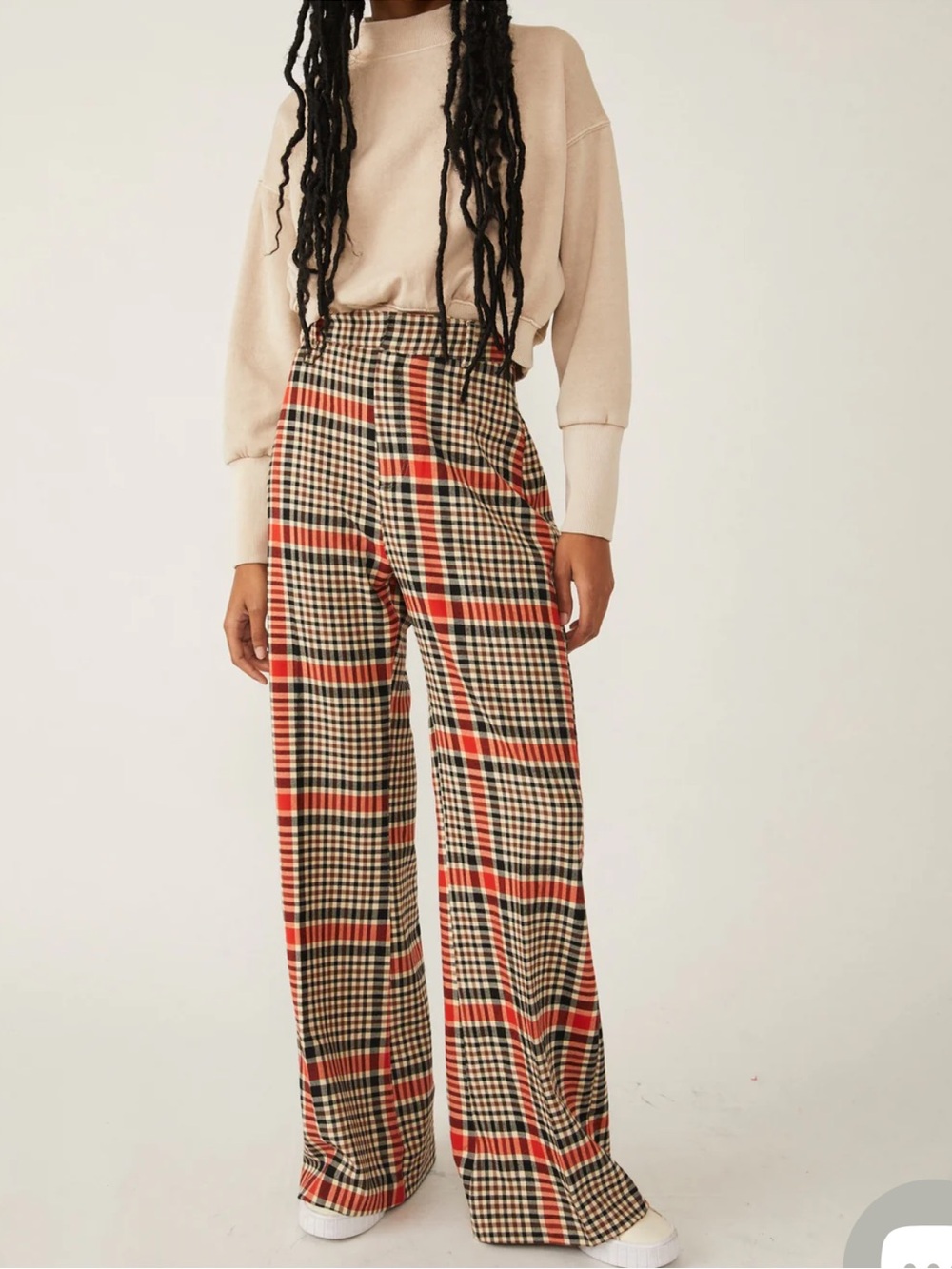 FREE PEOPLE Plaid Wide Leg Trousers High Rise Heritage Check Tailored Pants 2